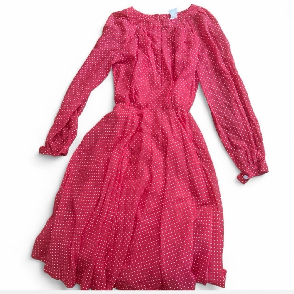 1960s Red Polka Dot Long Sleeve Midi Dress